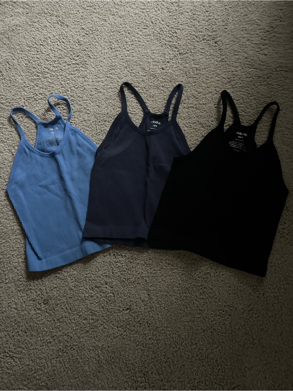 Ribbed Racerback Tank Tops - Light Blue, Navy, Black (Set of 3)